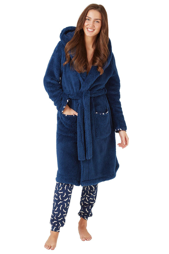 Indigo Sky Robe Navy Long Pile Fluffy IN42654 - Shirley Allum Boutique