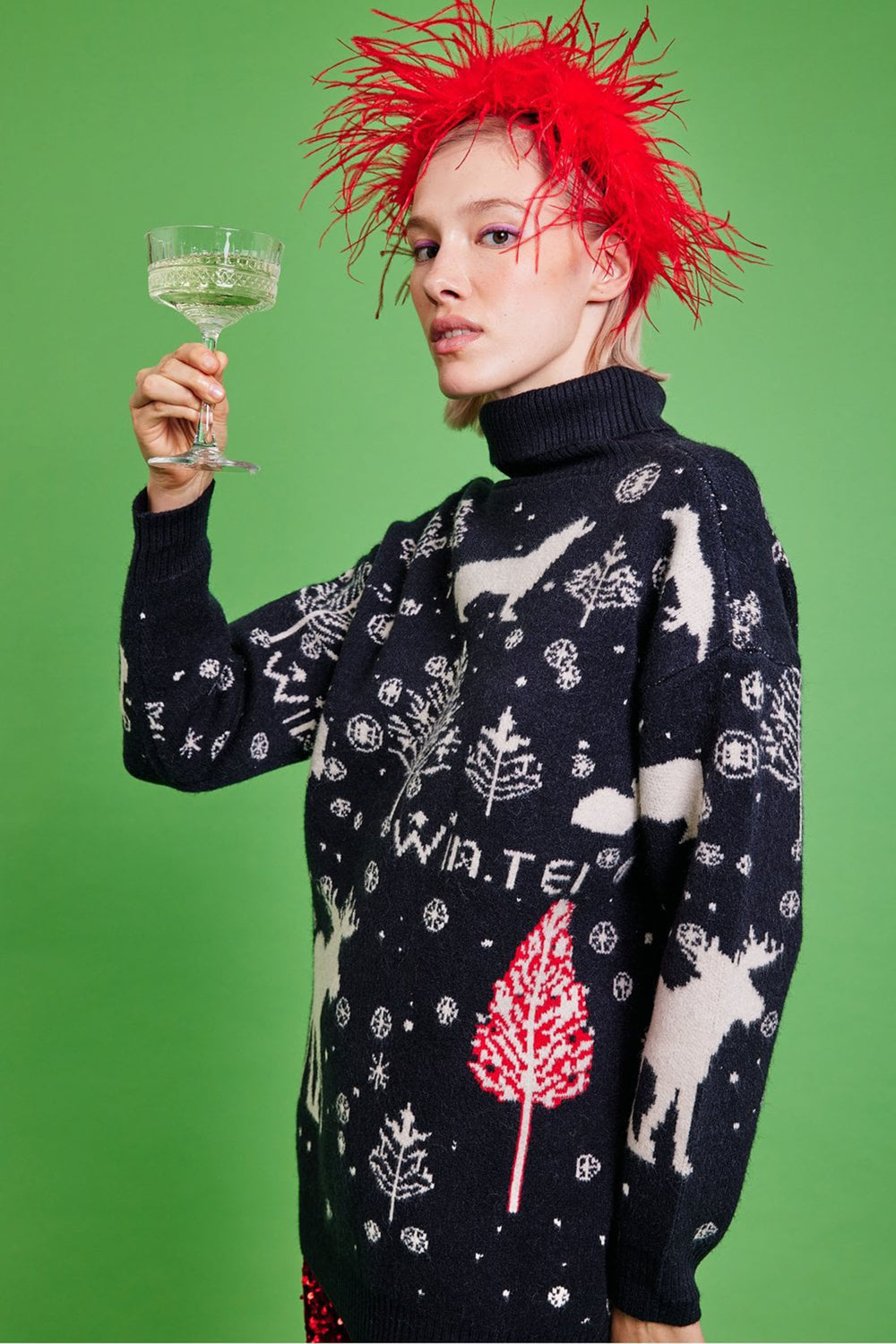 Jayley KNLJ305A-08 Navy Cashmere & Banana Peel Blend Christmas Jumper - Shirley Allum Boutique