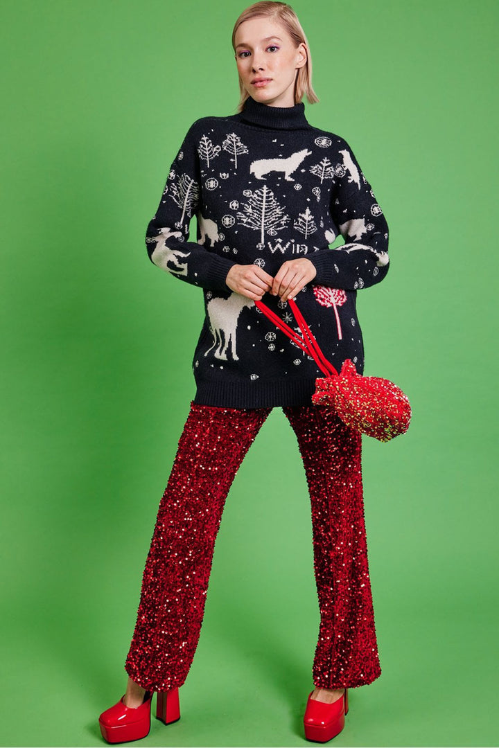 Jayley KNLJ305A-08 Navy Cashmere & Banana Peel Blend Christmas Jumper - Shirley Allum Boutique