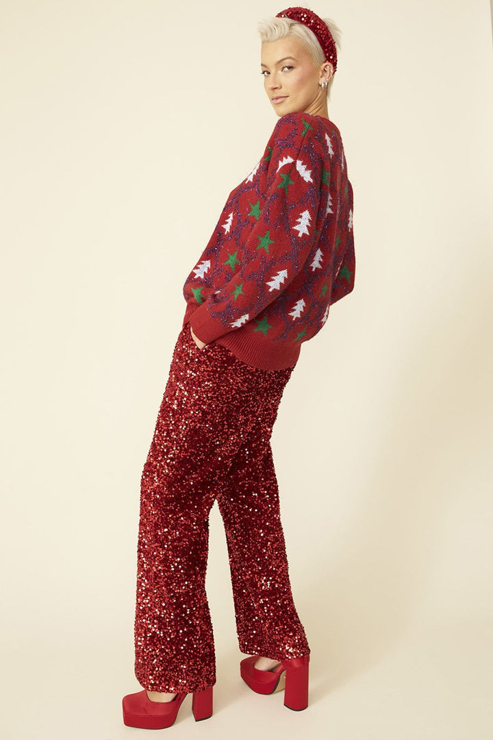 Jayley KNLJ31A-08 Cashmere Banana Peel Blend Red Christmas Jumper - Shirley Allum Boutique