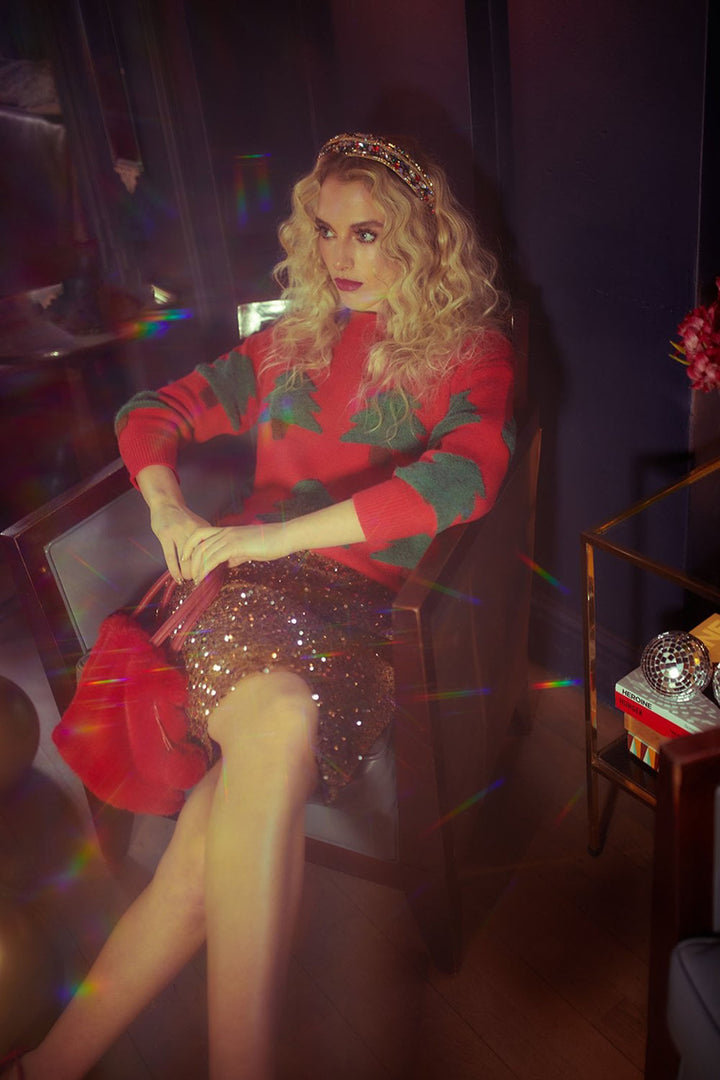 Jayley KNXTJ25A-08 Red Cashmere & Banana Peel Christmas Tree Jumper - Shirley Allum Boutique