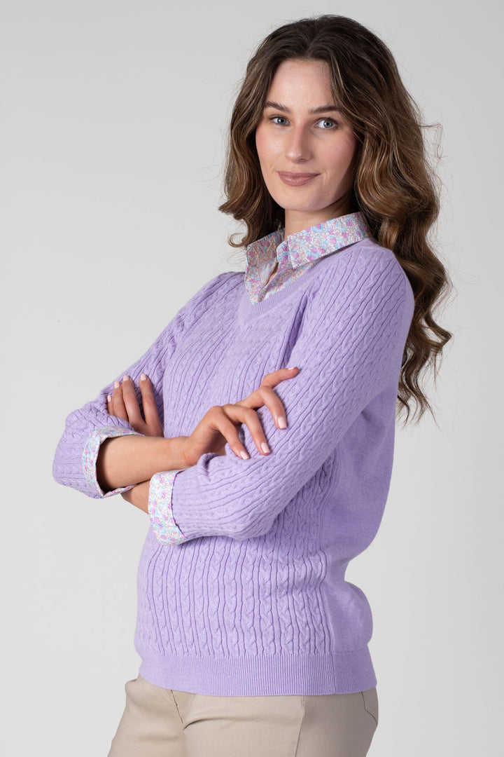 Jessica Graaf 27101-072 Lilac Cable Shirt Collar Jumper - Shirley Allum Boutique