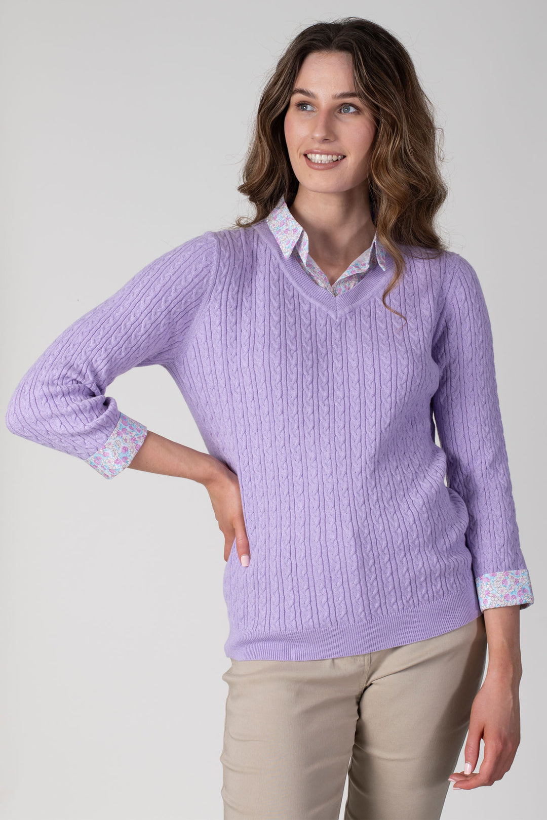 Jessica Graaf 27101-072 Lilac Cable Shirt Collar Jumper - Shirley Allum Boutique