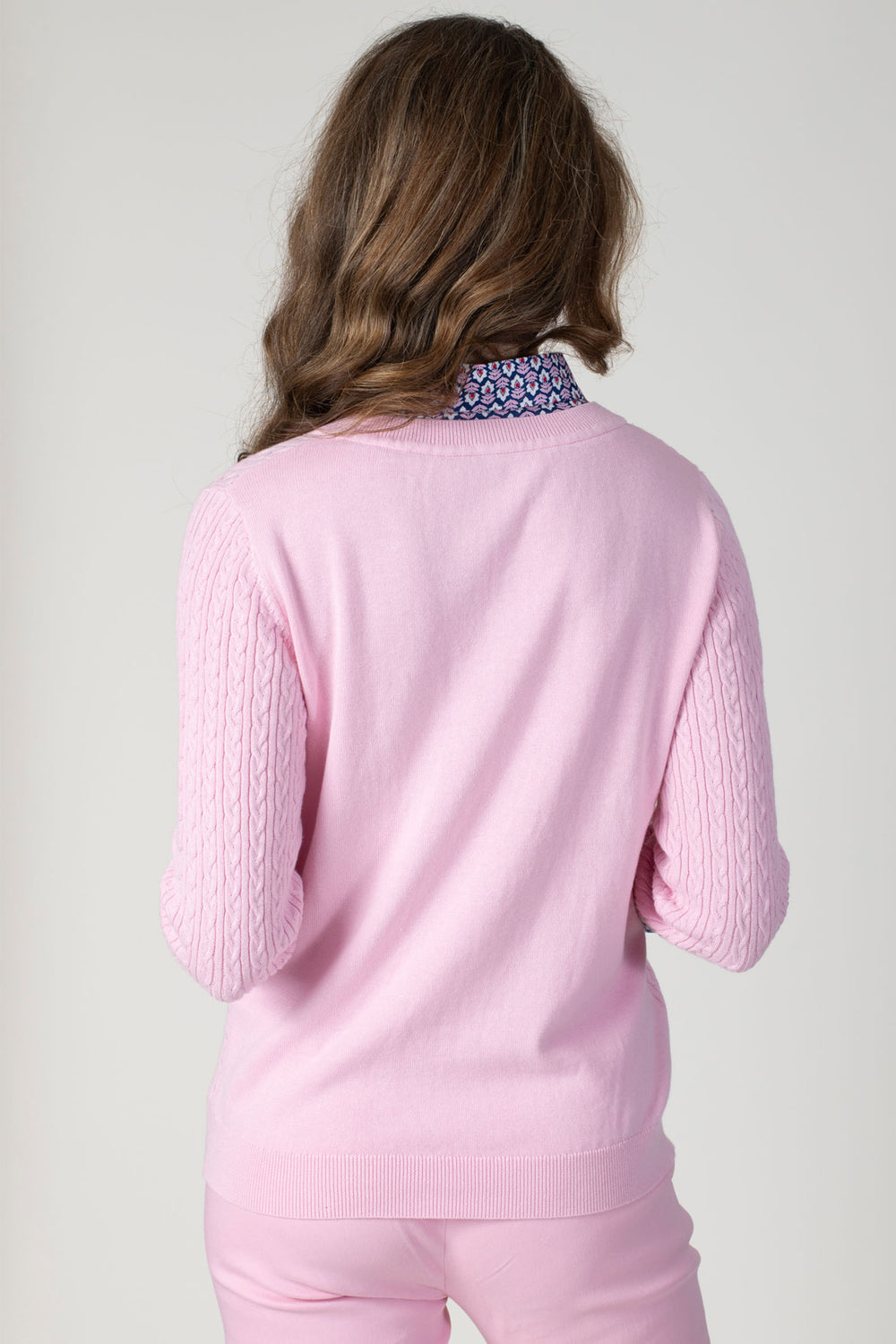 Jessica Graaf 27102-014 Light Pink Cable Shirt Collar Jumper - Shirley Allum Boutique