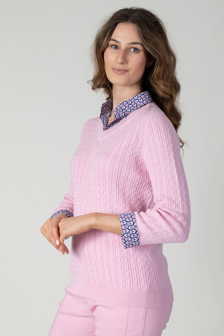 Jessica Graaf 27102-014 Light Pink Cable Shirt Collar Jumper - Shirley Allum Boutique