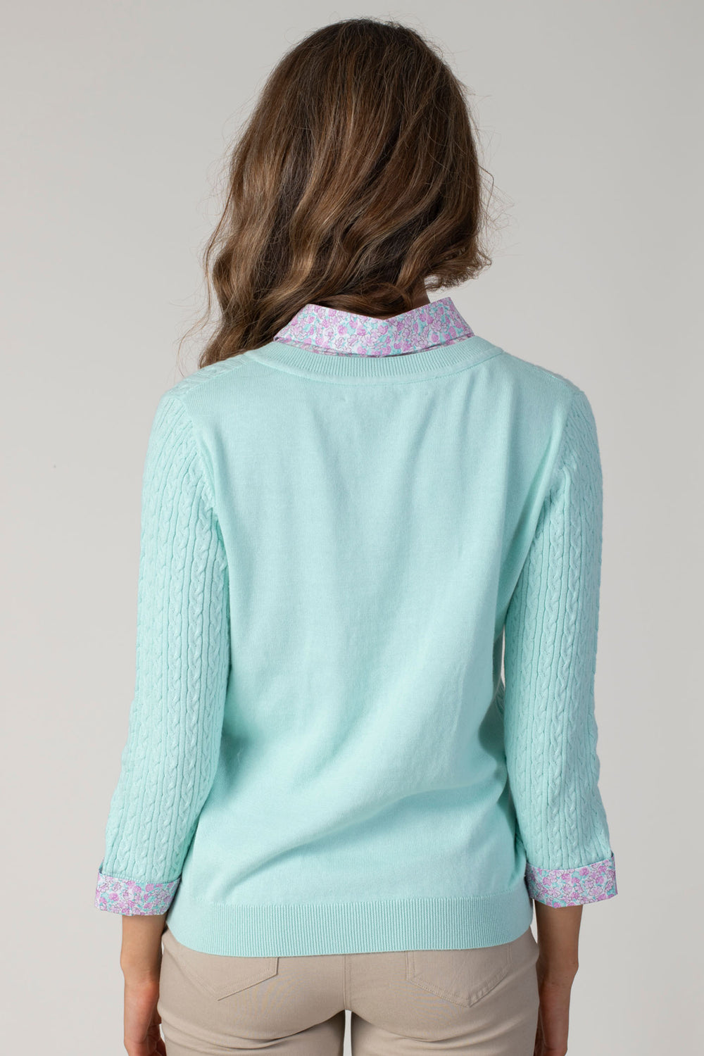 Jessica Graaf 27105-022 Aqua Green Cable Shirt Collar Jumper - Shirley Allum Boutique