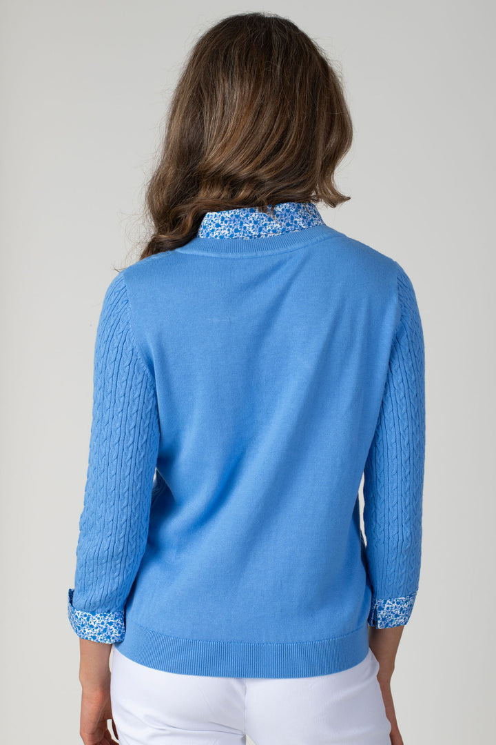 Jessica Graaf 27108-027 Cornflower Blue Cable Shirt Collar Jumper - Shirley Allum Boutique