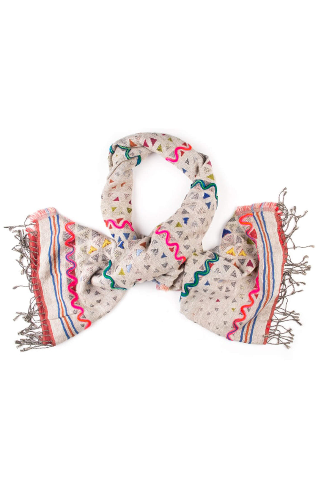 Kapre KAP062-84 Cream Multicolour Design Wool Mix Scarf - Shirley Allum Boutique