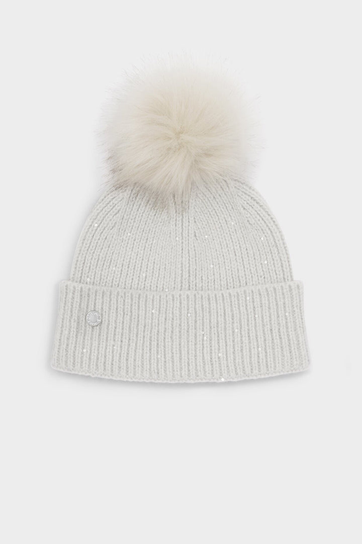 Katie Loxton KLS705 Pale Grey Sequin Pom Pom Hat