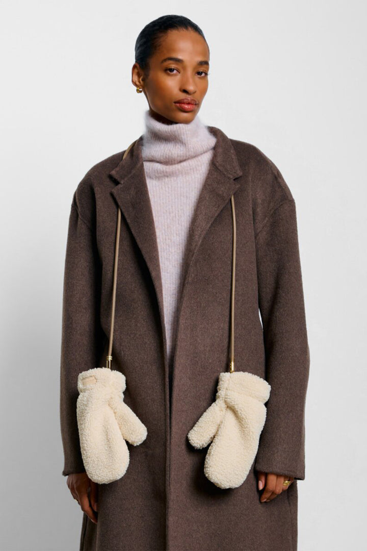 Katie Loxton KLS711 Cream Teddy Mittens With Cord