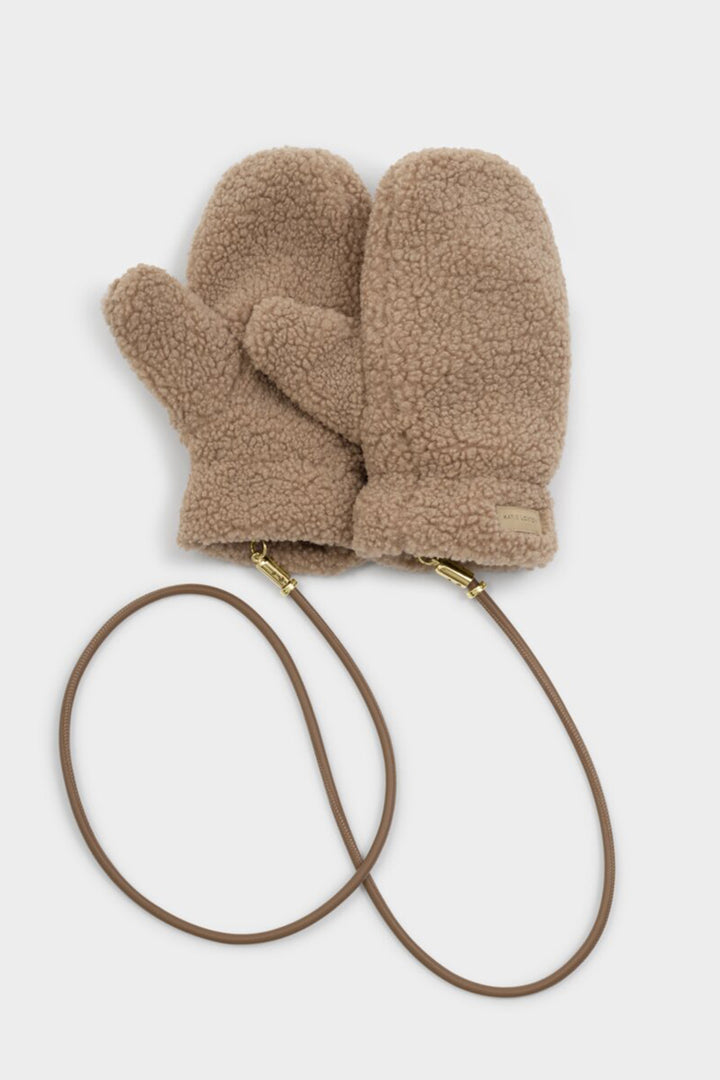 Katie Loxton KLS712 Tan Teddy Mittens With Cord