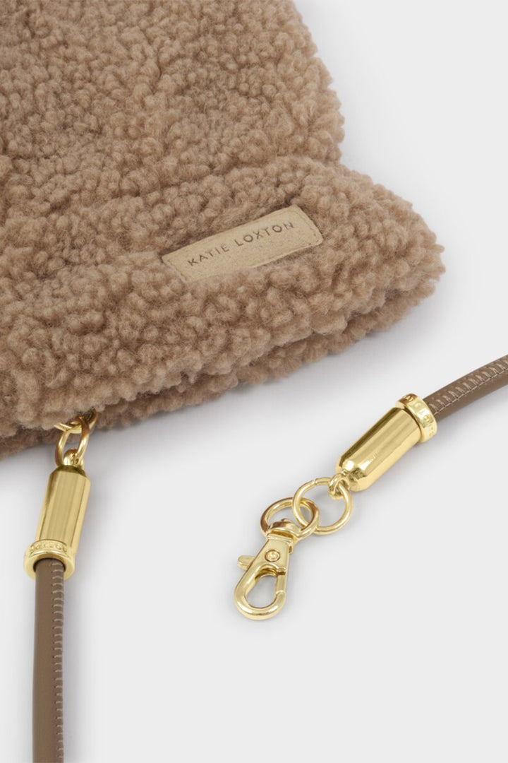 Katie Loxton KLS712 Tan Teddy Mittens With Cord