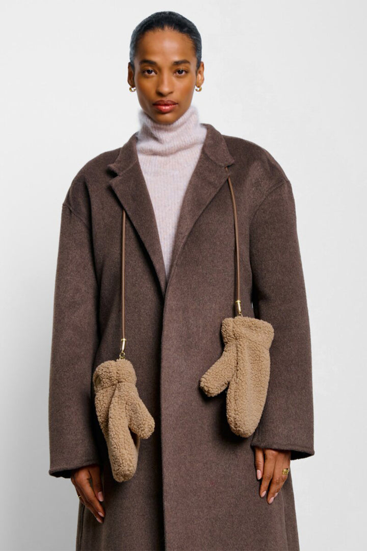 Katie Loxton KLS712 Tan Teddy Mittens With Cord