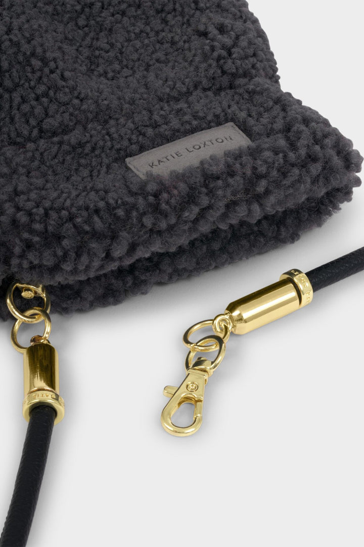 Katie Loxton KLS713 Charcoal Teddy Mittens With Cord