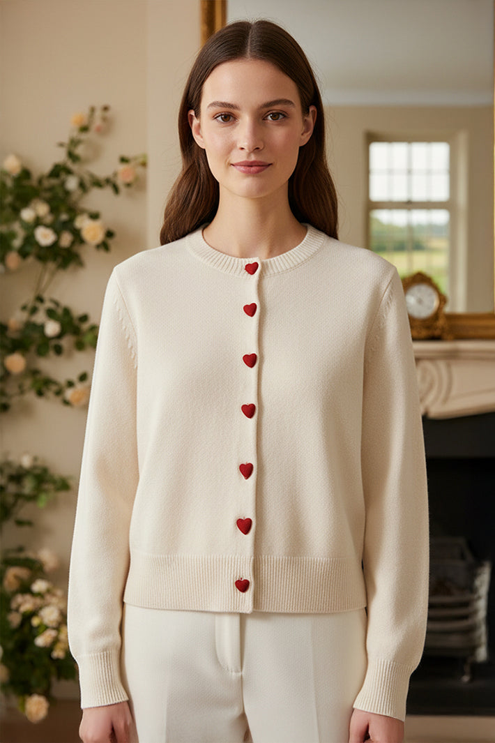 Last True Angel LGN139C Cream Red Heart Button Cardigan