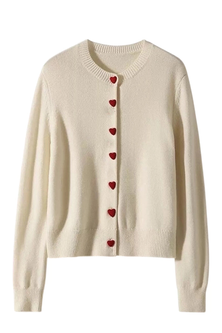 Last True Angel LGN139C Cream Red Heart Button Cardigan