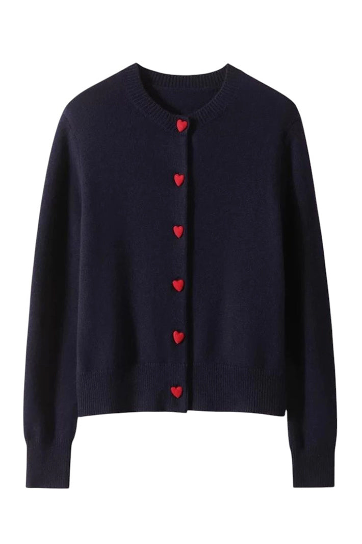 Last True Angel LGN139N Soft Navy Red Heart Button Cardigan