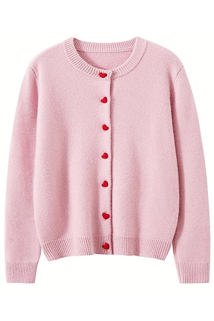 Last True Angel LGN139P Pink Red Heart Button Cardigan