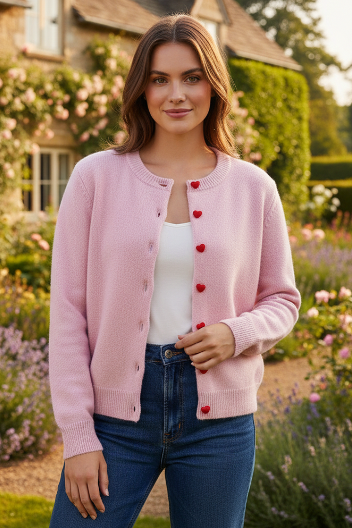 Last True Angel LGN139P Pink Red Heart Button Cardigan