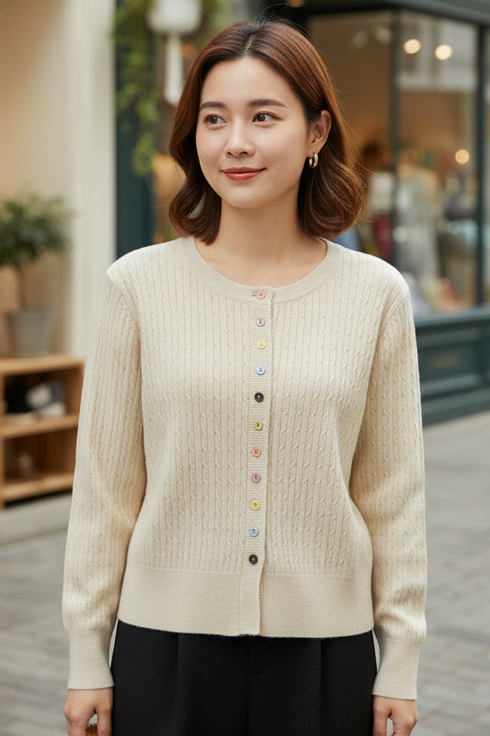 Last True Angel LGN164O Oatmeal Cream Multi Button Cardigan