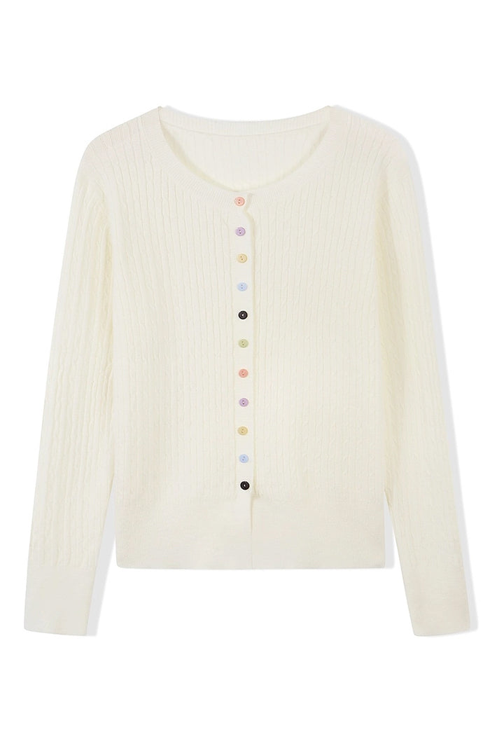 Last True Angel LGN164W Off-White Button Cardigan