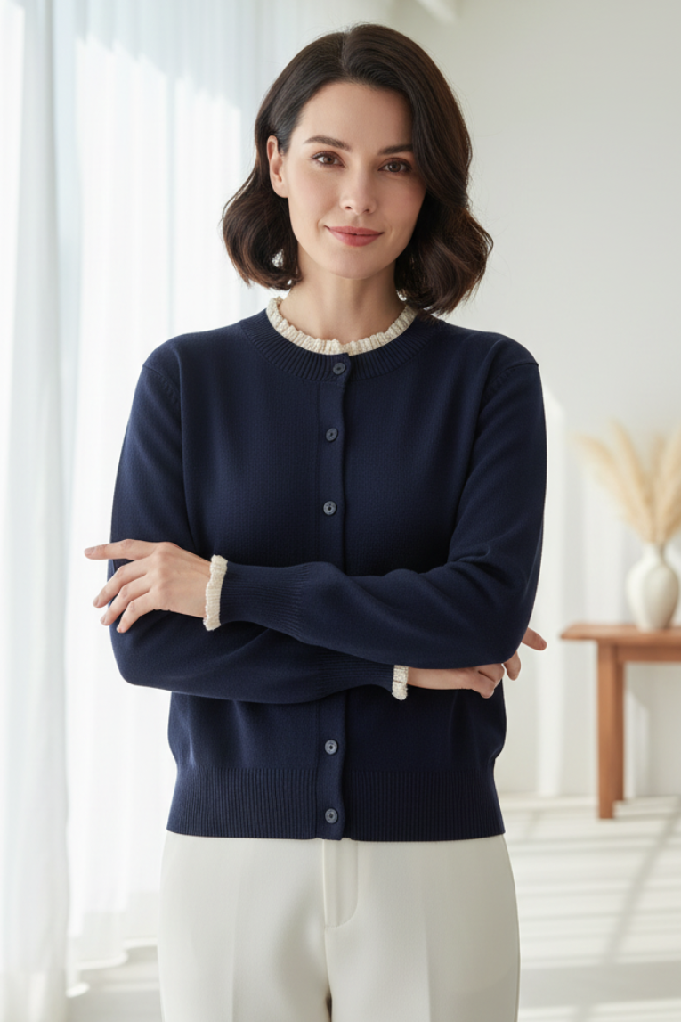 Last True Angel LGN171N Navy Lace Trimmed Cardigan