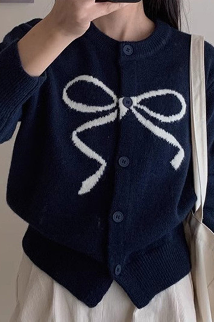 Last True Angel LGN173N Navy Centre Bow Cardigan