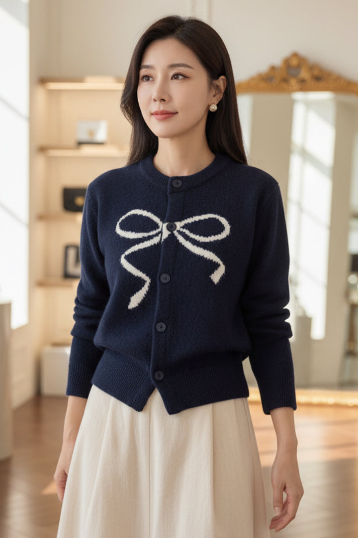 Last True Angel LGN173N Navy Centre Bow Cardigan