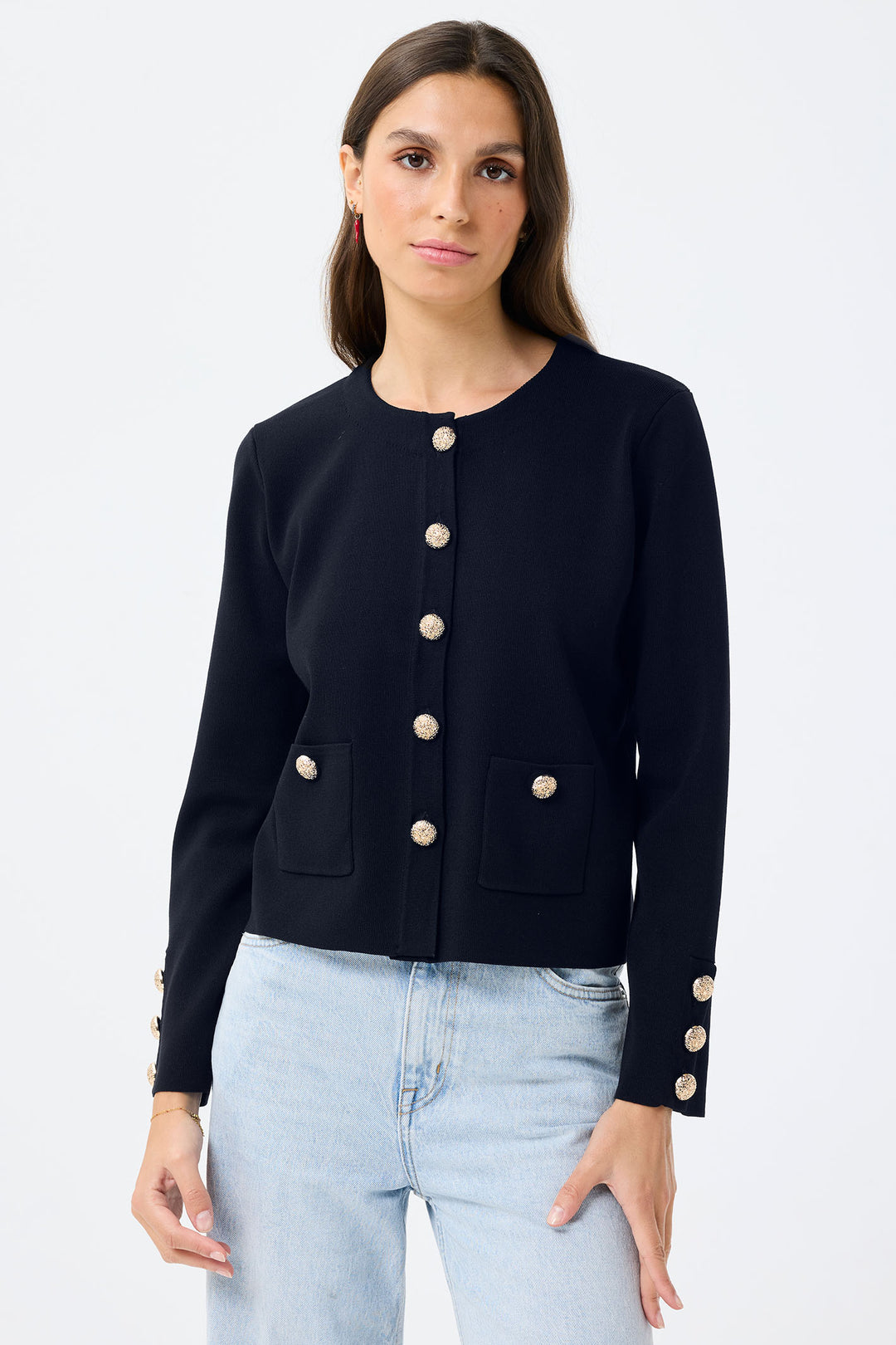 Leo & Ugo Cardigan Navy Button Front AE033 - Shirley Allum Boutique