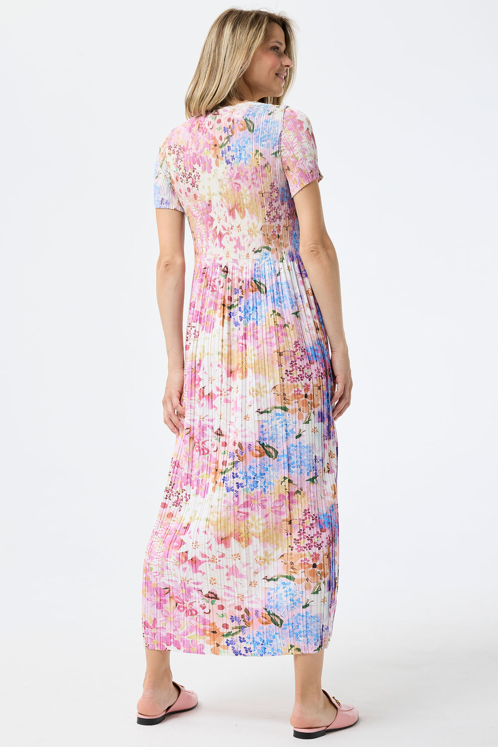 Leo & Ugo Dress Floral Print Stretch Pleat KER808 - Shirley Allum Boutique