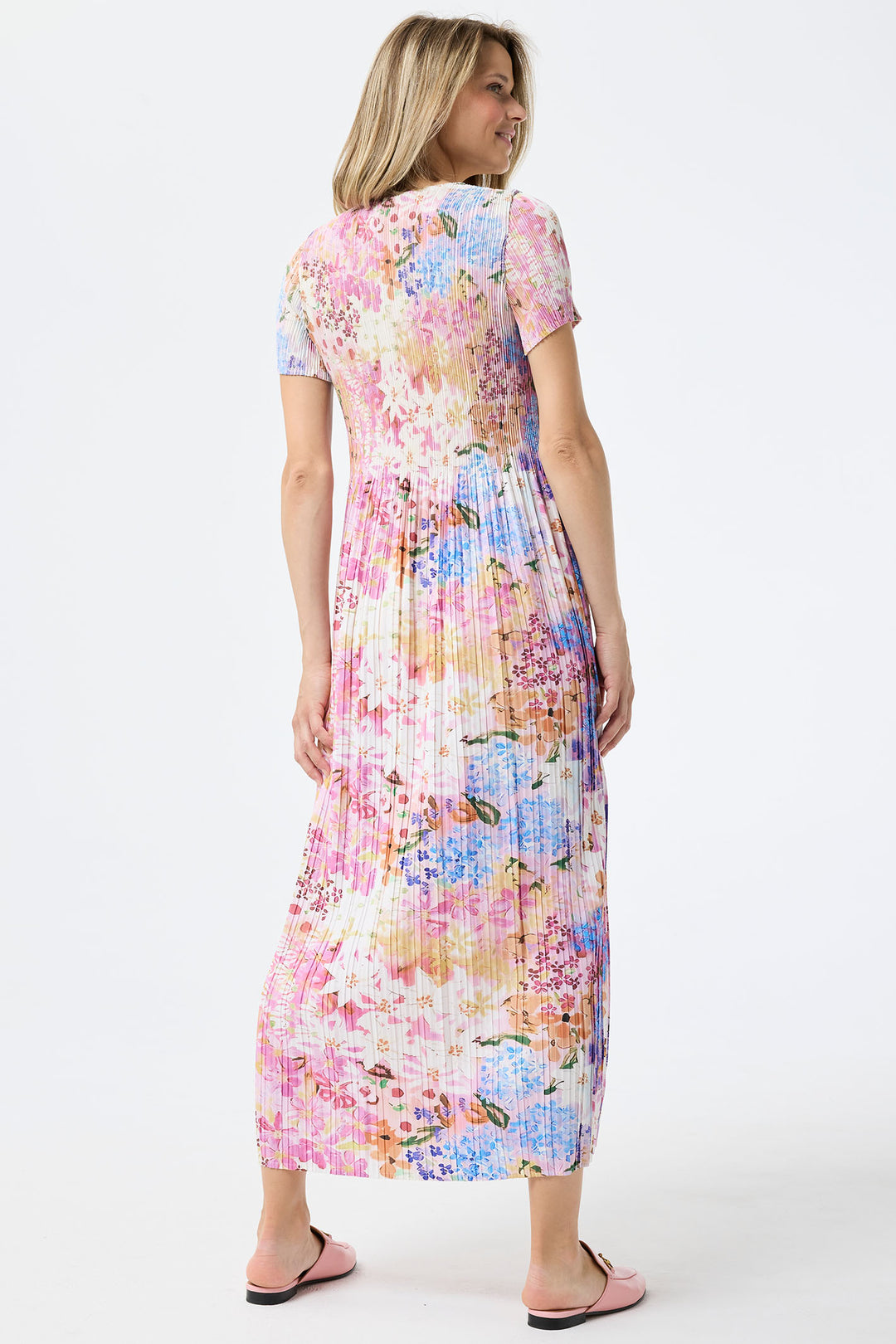 Leo & Ugo Dress Floral Print Stretch Pleat KER808 - Shirley Allum Boutique