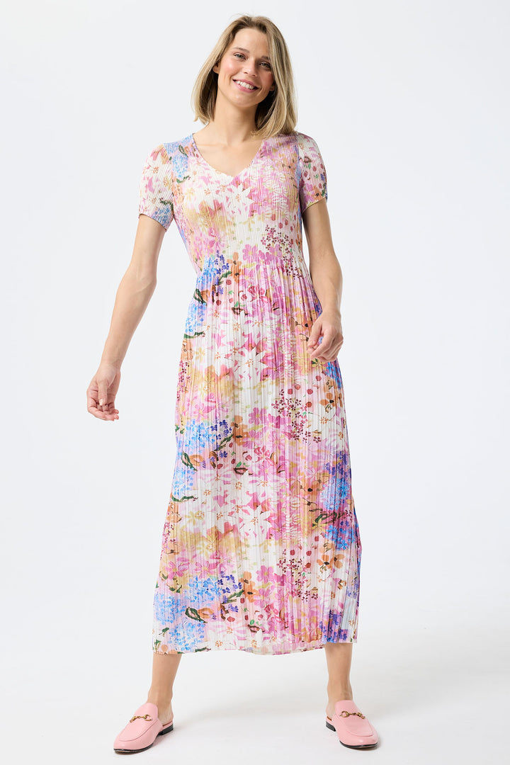 Leo & Ugo Dress Floral Print Stretch Pleat KER808 - Shirley Allum Boutique