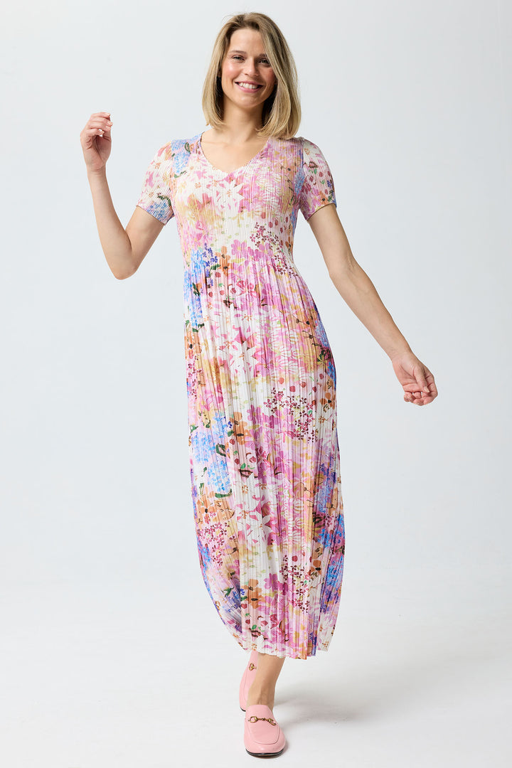 Leo & Ugo Dress Floral Print Stretch Pleat KER808 - Shirley Allum Boutique