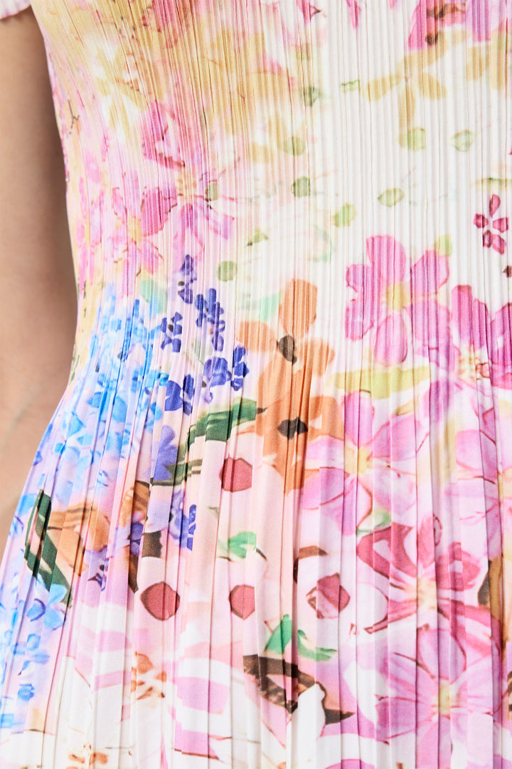 Leo & Ugo Dress Floral Print Stretch Pleat KER808 - Shirley Allum Boutique