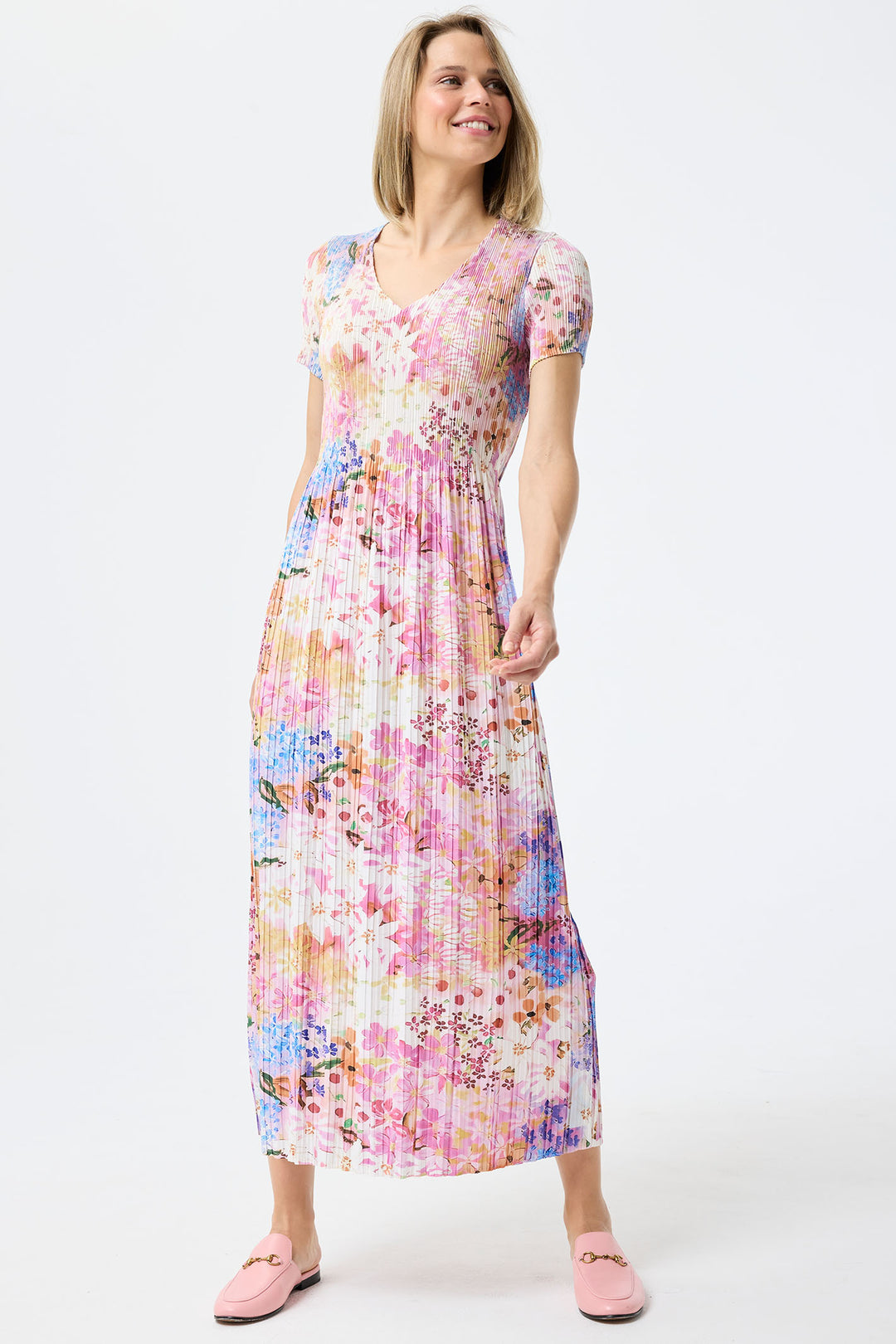 Leo & Ugo Dress Floral Print Stretch Pleat KER808 - Shirley Allum Boutique