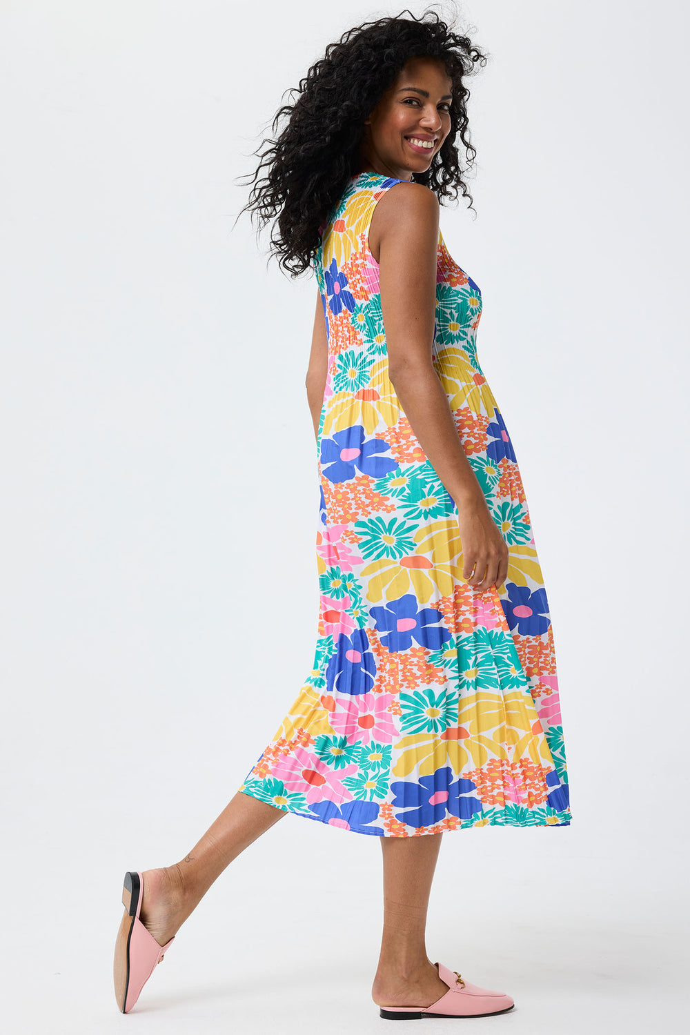 Leo & Ugo Dress Flower Print Stretch Pleat YER632 - Shirley Allum Boutique