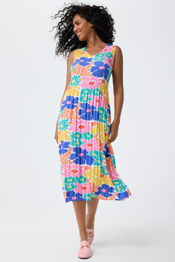 Leo & Ugo Dress Flower Print Stretch Pleat YER632 - Shirley Allum Boutique