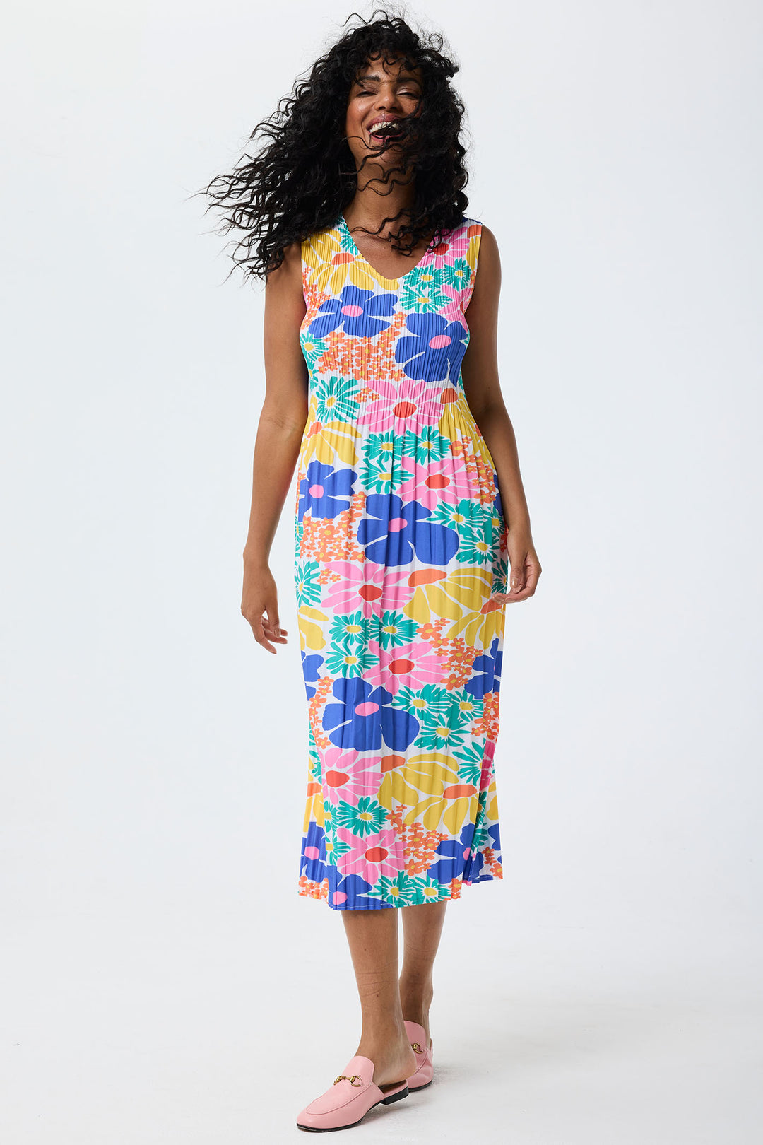 Leo & Ugo Dress Flower Print Stretch Pleat YER632 - Shirley Allum Boutique