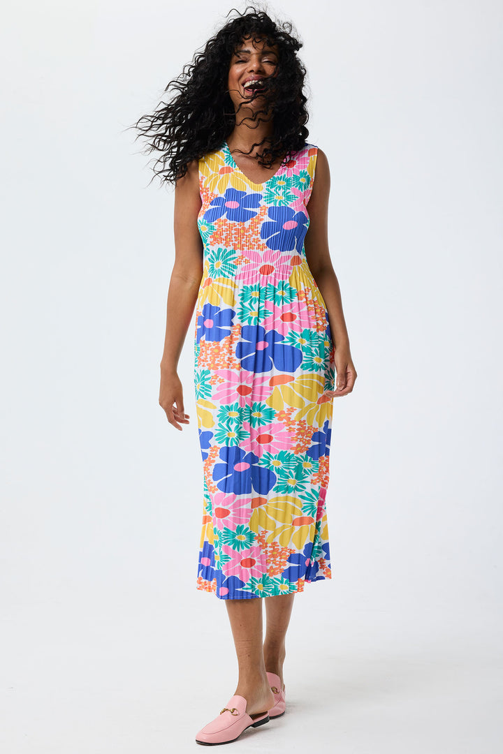 Leo & Ugo Dress Flower Print Stretch Pleat YER632 - Shirley Allum Boutique