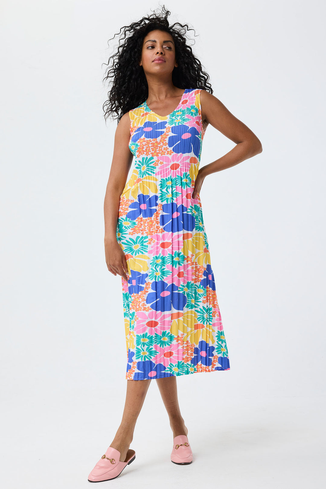 Leo & Ugo Dress Flower Print Stretch Pleat YER632 - Shirley Allum Boutique
