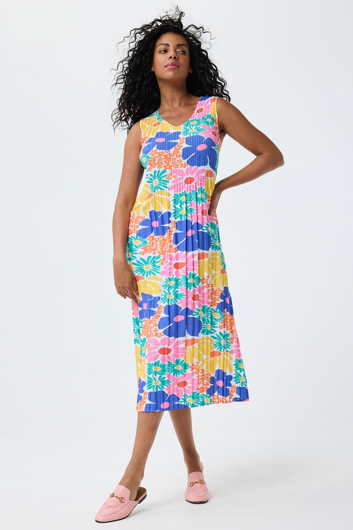 Leo & Ugo Dress Flower Print Stretch Pleat YER632 - Shirley Allum Boutique
