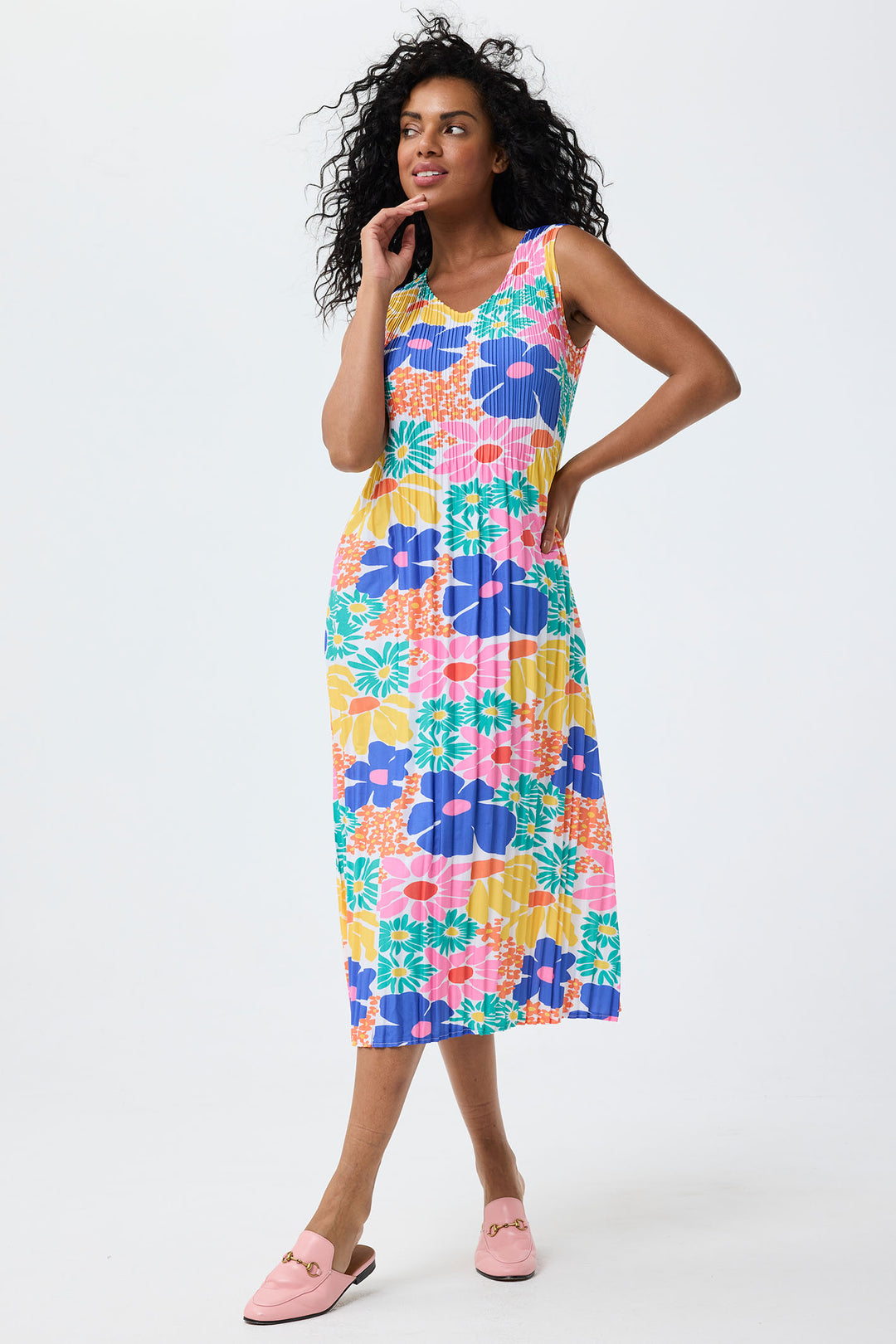 Leo & Ugo Dress Flower Print Stretch Pleat YER632 - Shirley Allum Boutique
