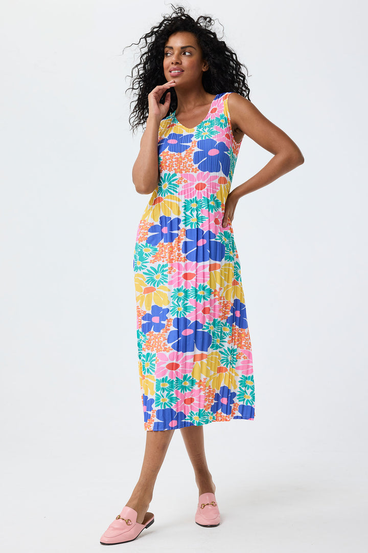 Leo & Ugo Dress Flower Print Stretch Pleat YER632 - Shirley Allum Boutique