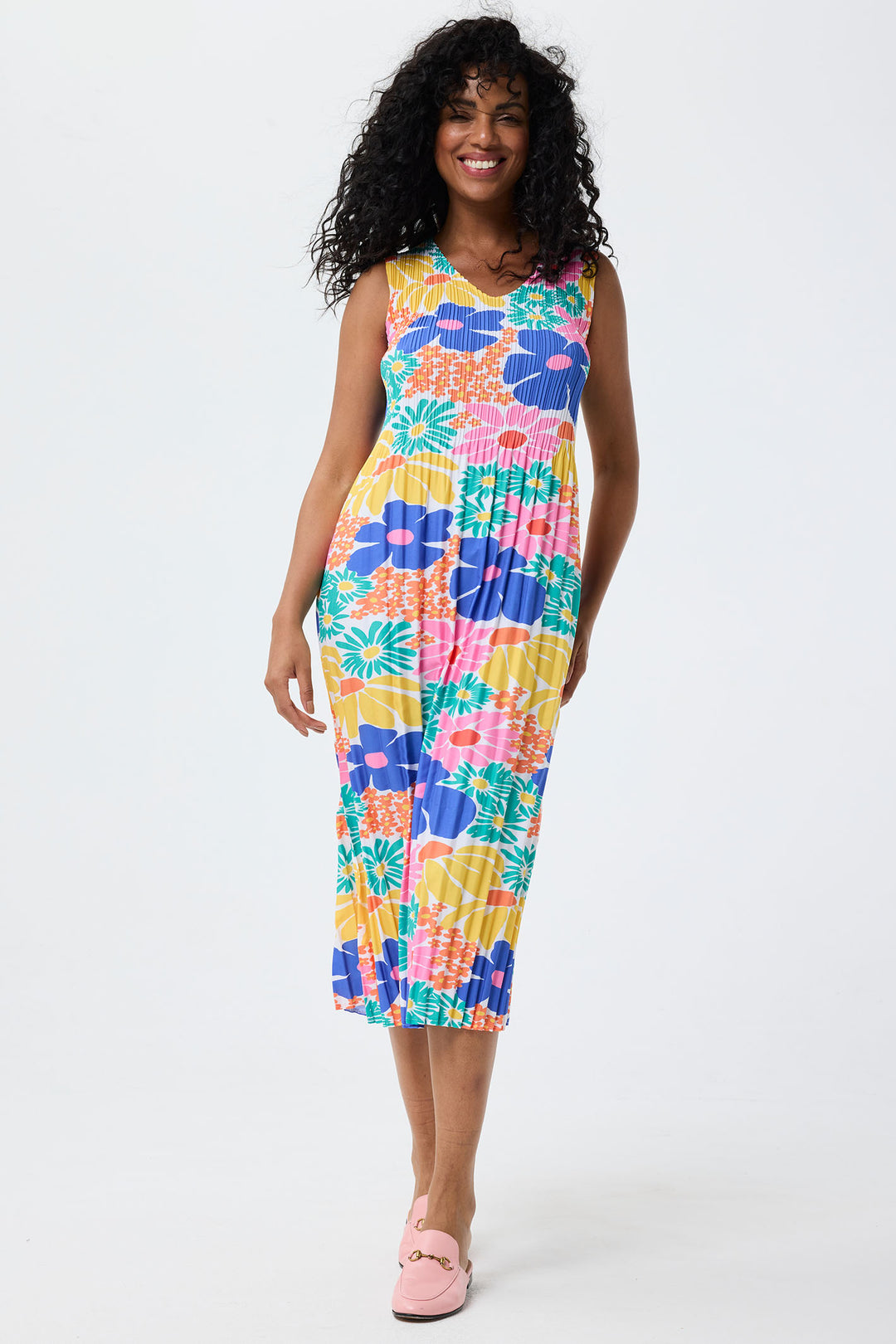 Leo & Ugo Dress Flower Print Stretch Pleat YER632 - Shirley Allum Boutique
