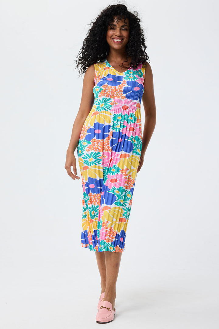 Leo & Ugo Dress Flower Print Stretch Pleat YER632 - Shirley Allum Boutique