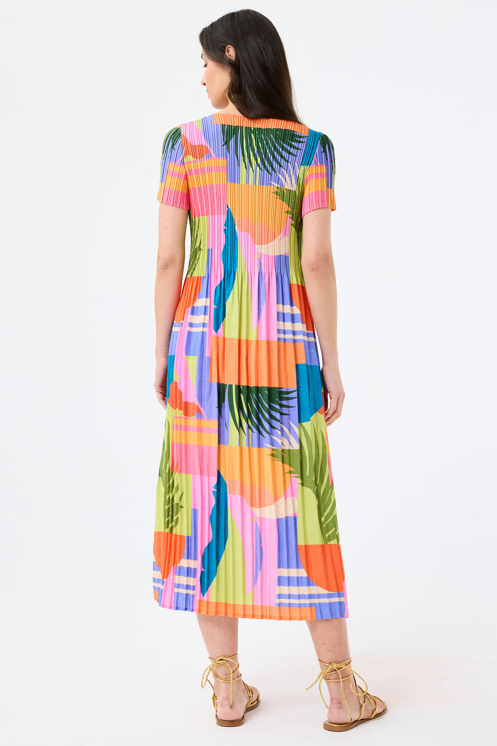Leo & Ugo Dress Tropical Block Print Stretch Pleat YER631 - Shirley Allum Boutique