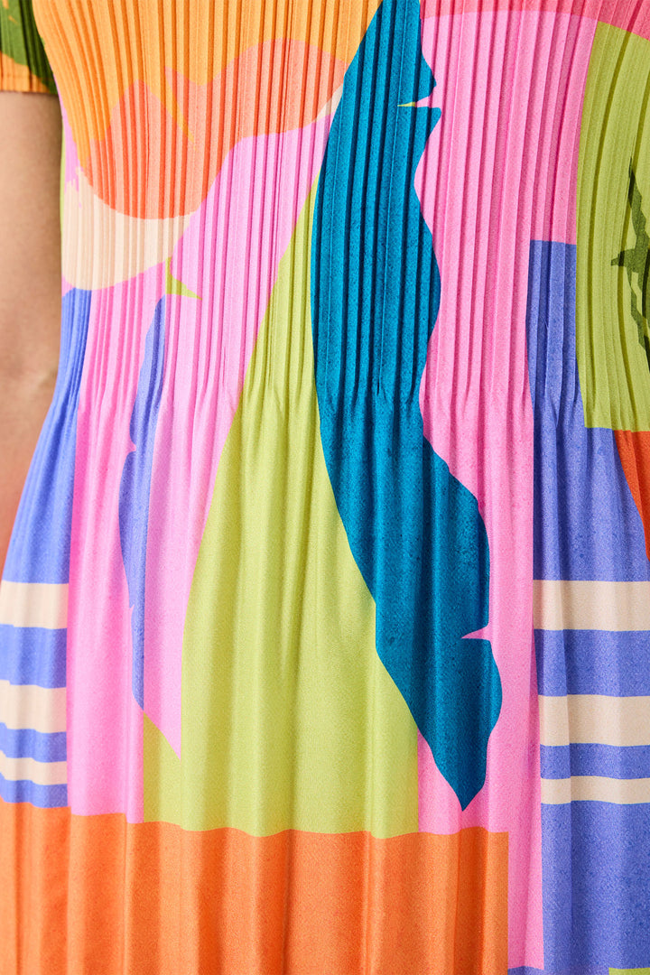 Leo & Ugo Dress Tropical Block Print Stretch Pleat YER631 - Shirley Allum Boutique