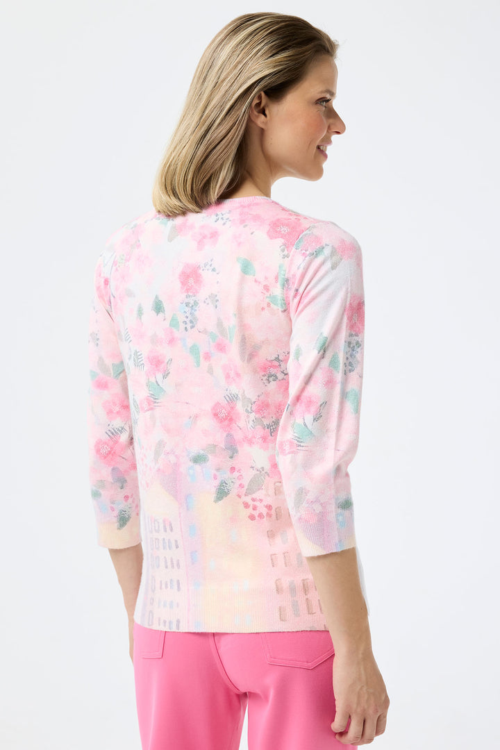 Leo & Ugo Jumper Pink Print V-Neck KE806 - Shirley Allum Boutique
