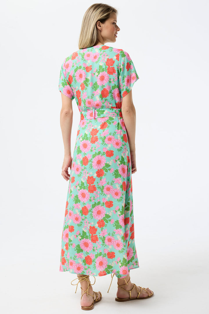 Leo & Ugo Shirt Dress Mint Green Floral Print With Belt TESR319 - Shirley Allum Boutique