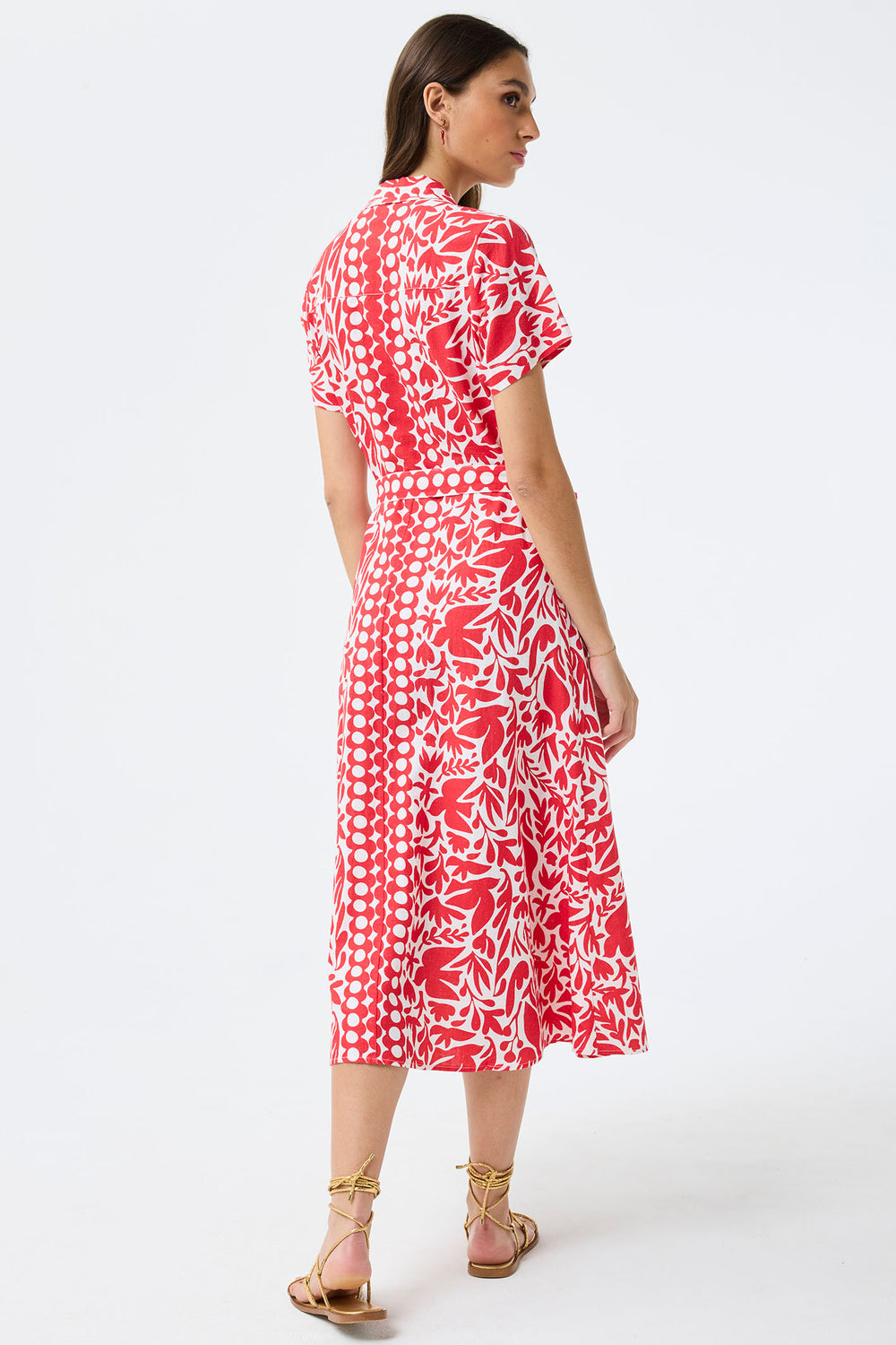 Leo & Ugo Shirt Dress Red Leaf Print Short Sleeve KER820 - Shirley Allum Boutique